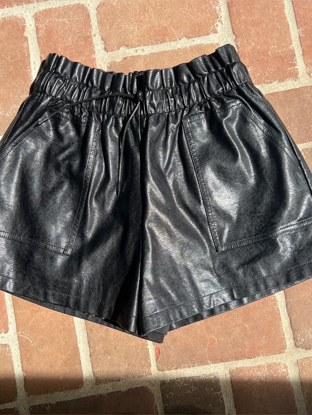 Black Faux Leather Elastic-Waist Shorts